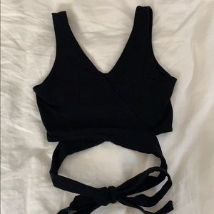 Black wrap tie crop top